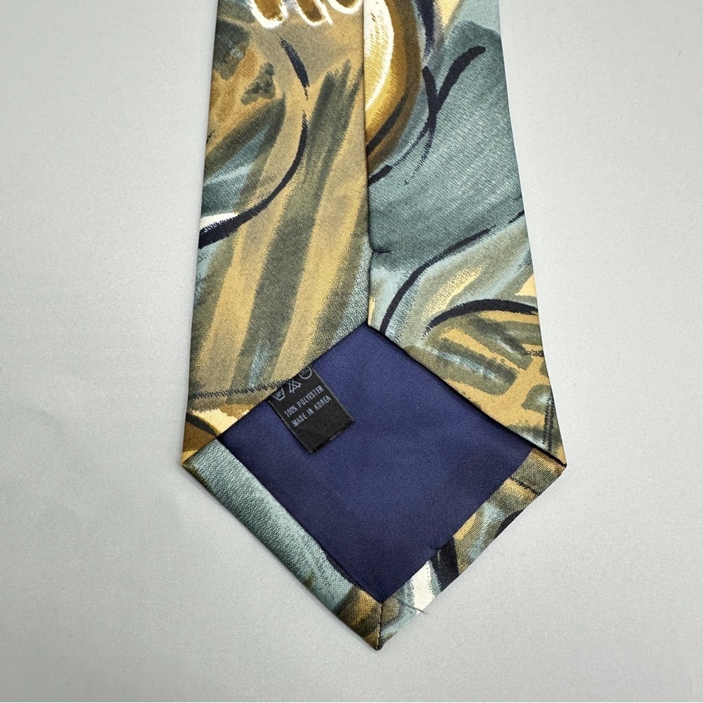 Vintage Marquis Abstract Print Tie – Teal Gold Gray Geometric Polyester Necktie - Picture 3 of 5